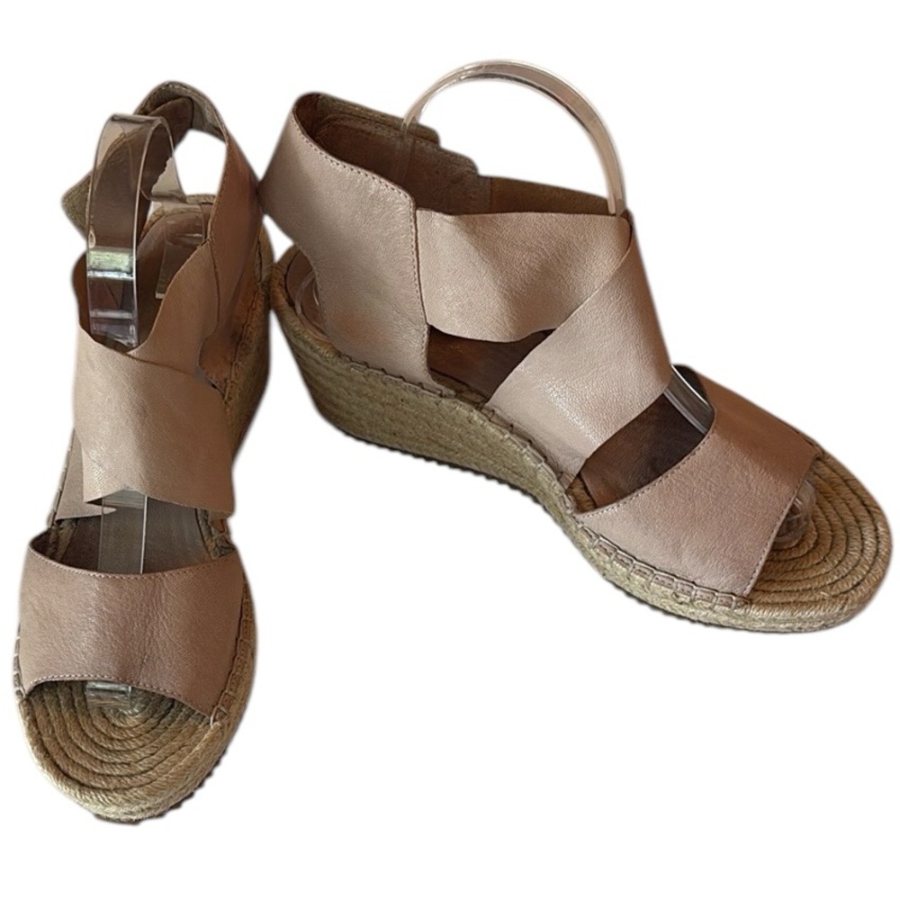 Eileen Fisher Willow Tumbled Leather Wedge Espadrille, very light pink, 10